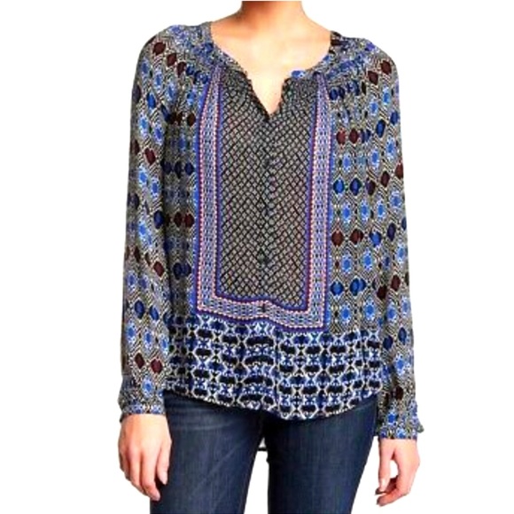 Lucky Brand Tops - Lucky Brand Peasant Blouse Top Blue Boho Long Sleeve Size Medium